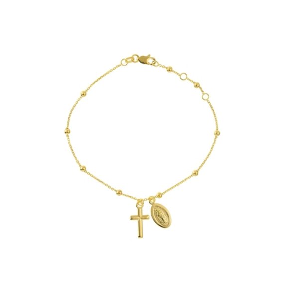 Virgin Mary With Cross Bracelet - Etsy 14K Solid Gold Virgin Mary Cross Dangle Bead Chain Bracelet
